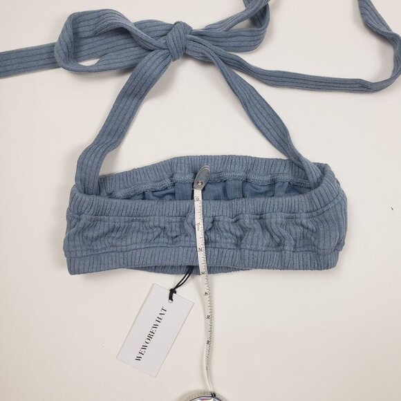 We Wore What Revolve Tie Halter Wide Rib Bra Top Women's Size XS Storm Blue NWT - Picture 8 of 16